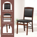 COSTWAY Solid Wood Folding Dining Chairs Set of 2 with Padded Seat, Brown | 400 LBS Load Bearing, No Assembly Needed, Upholstered PVC Leather Seat and Back, Vintage Foldable Chairs for Dining Room