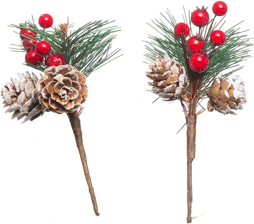 Crafare 20 Pack Artificial Christmas Tree Picks Assorted Red Berry Pine Picks Spray with Pinecones Apples Holly Leaves Winter Holiday Season Déco