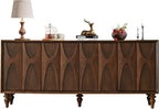 63" Sideboard Buffet Cabinet with Storage, Mid-Century Modern Sculpted Door Design Buffet Sideboard Accent Credenza with Adjustable Shelves for Living Room Kitchen Hallway (Walnut)