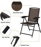 Moccha Set of 4 Patio Folding Chairs, Height Adjustable Sling Backrest Chairs with Armrest, Weather-Resistant Chairs Portable for Outdoor Indoor Garden Pool Beach, Deck Lounge Chairs, Brown