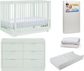Delta Children Nest Crib 6-Piece Baby Nursery Furniture Set–Includes: Convertible Crib, Dresser, Changing Top, Mattress, Fitted Sheets & Changing Pad, Light Sage