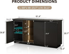 iPormis Sideboard Buffet Cabinet with Storage & LED Lights, Modern Credenza Sideboard With Doors and Adjustable Shelves, 60" Coffee Bar Table Storage Cabinet for Dining Room Kitchen Living Room, Black