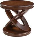 Round End Table 22 Inch with Solid Wood Veneer, Vintage Small Side Tables with Round Base, X-Design Accent Table Decor for Living Room/Small Space/Bedroom, Walnut