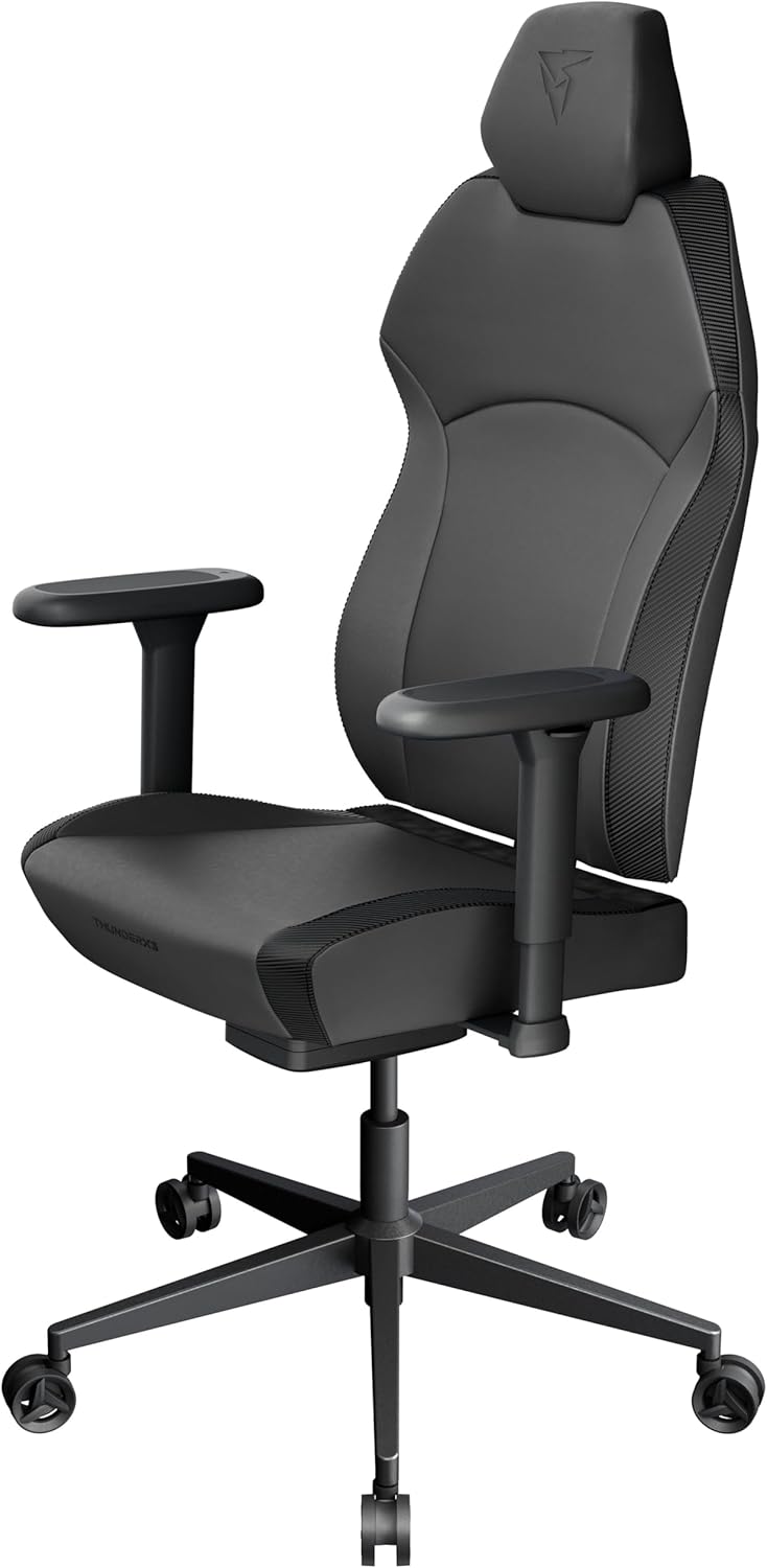 ThunderX3 Solo 360 Gaming Chair, for Adults Ergonomic Office Chair, High Back Desk Chair, Synchronous Tilt, 360-degree Adjustable Armrest, Adjustable Car Headrest, Leather, Modern Black