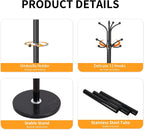 ZOZOE Metal Coat Rack Stand, Modern Coat Rack Freestanding with Natural Marble Base, Sturdy Coat Racks with 12 Hooks & Umbrella Holder,Black Coat Tree Hanger Stand for Bags,Hats,Entryway,Office