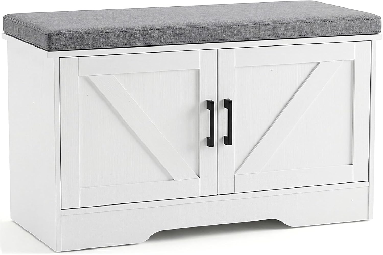 NEWBULIG Shoe Storage Bench for Entryway with Cushion, 27.6IN, White | Shoe Organizer Cabinet with Padded Cushion and Doors, Adjustable Shelves, Shoes Bench for Hallway, Mudroom, Bedroom