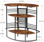 Oval Bar Table with Wood Counter Top and Wine Rack Storage Bar Cabinet for Dining Room Brown Metal Frame Coffee Bar Stand for Home