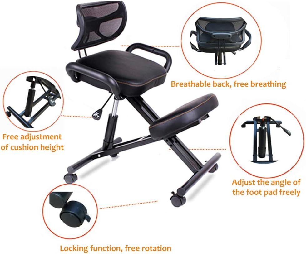 Ergonomic Kneeling Chair,Better Posture Rocking Stool,Ergonomic Office Desk Chairs,Posture Correcting for Bad Backs,Height Adjustable and Rotatable,for & Home (Blue Net)