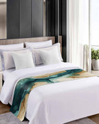 Teal Brown Bed Runners for Queen Size Beds, Decorative Bed Throws for Foot of Beds, Luxury Bedding Protector Slipcover Retro Contemporary Abstract Art Bedrunners & Scarves for Bedroom Hotel, 94"x20"
