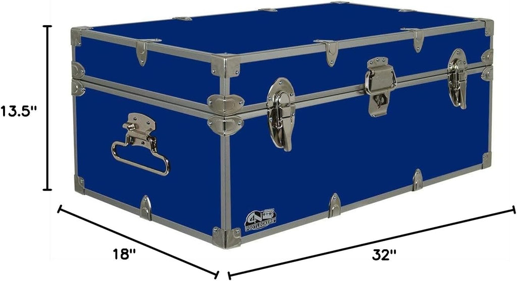 C&N Footlockers - Full-Size Happy Camper Trunk - #1 Summer Camp Trunk - Made in the USA - Steel Footlocker with Lid Stay - 32 x 18 x 13.5 Inches (Royal Blue)
