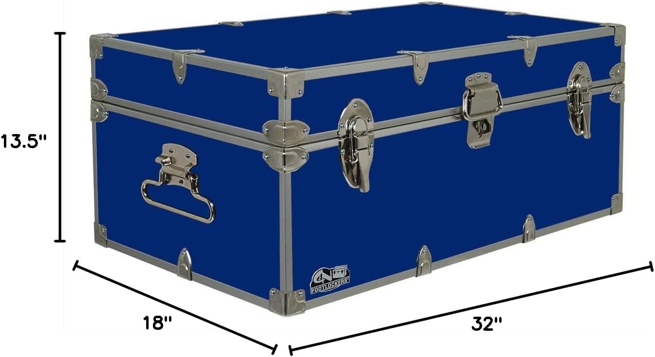 C&N Footlockers - Full-Size Happy Camper Trunk - #1 Summer Camp Trunk - Made in the USA - Steel Footlocker with Lid Stay - 32 x 18 x 13.5 Inches (Royal Blue)