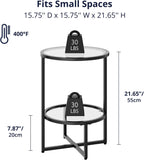 Cozy Castle End Tables Set of 2 for Living Room, Round Tempered Glass Side Tables with 2-Tier Storage Shelf, Modern Metal End Table for Couch, Bedroom, Apartment, Black