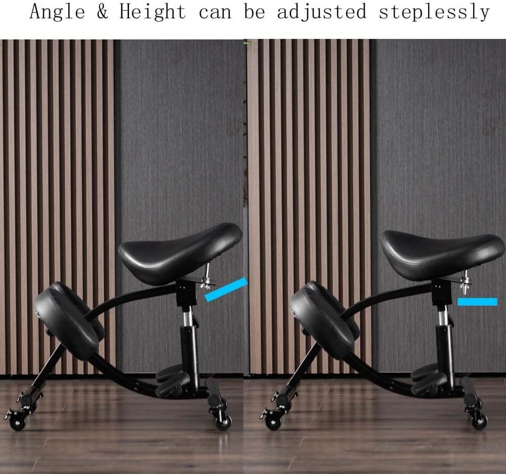 Kneeling Chair with Wheels, Ergonomic Balance Chair for Home and Office，Adjustable Saddle Chair to Improve Your Posture,Comfortable Knees and Footrest,Black,SSS-1459-M