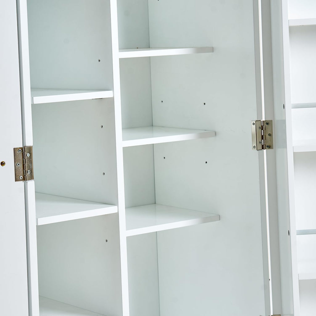 Kitchen Pantry Storage Cabinet with Doors, Freestanding Small Pantry with 5 Adjustable Shelves and 4 Door Racks, Food Storage Organizer for Kitchen Dining Room Craft Room, White`