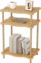THUMEYE 3-Tier Side Table, 15.7”x11.8”x23” Space-Saving End Table with Solid Wood Legs, Tool-Free Assembly Nightstand for Bedroom Living Room, Burlywood