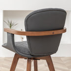 LUNLING Swivel Dining Chairs, Mid Century Modern Gray Fabric+Faux Leather Kitchen Chairs with Arms,Bamboo Legs Side Chairs No Wheels,Accent Chair for Dining Rooms and Offices,Gray Fabric,1PCS