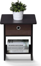 Square End Table with Storage Bin, Bedside Table with Open Back Shelf, Round Corner Night Stand, Side Table, for Bedroom, Living Room, Dark Walnut