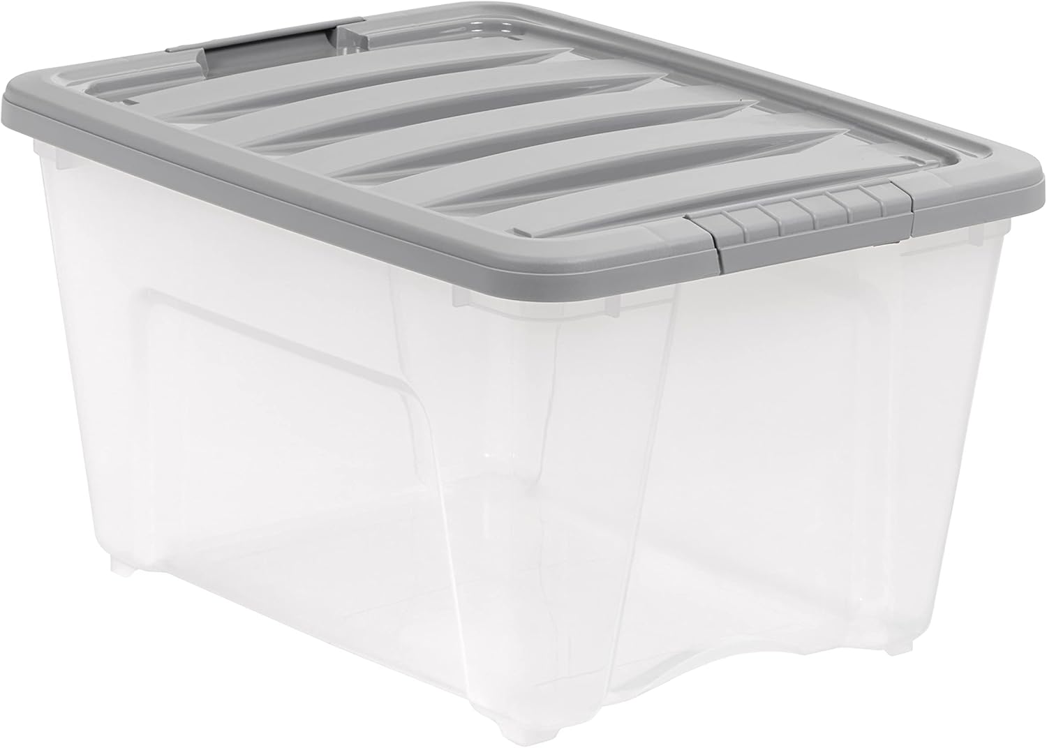 Amazon Basics Plastic Storage Containers with Secure Latching Lids, Stackable Organization Bins, Clear/Grey, 32 Quart, Set of 6