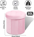 AmasSmile Storage Ottoman Folding Foot Rest Stool, 14x14x13 inch Small Leather Footstool Bench, Short Ottoman Bench, Storage Foot Rest Store, Blanket Chest, Rose Pink