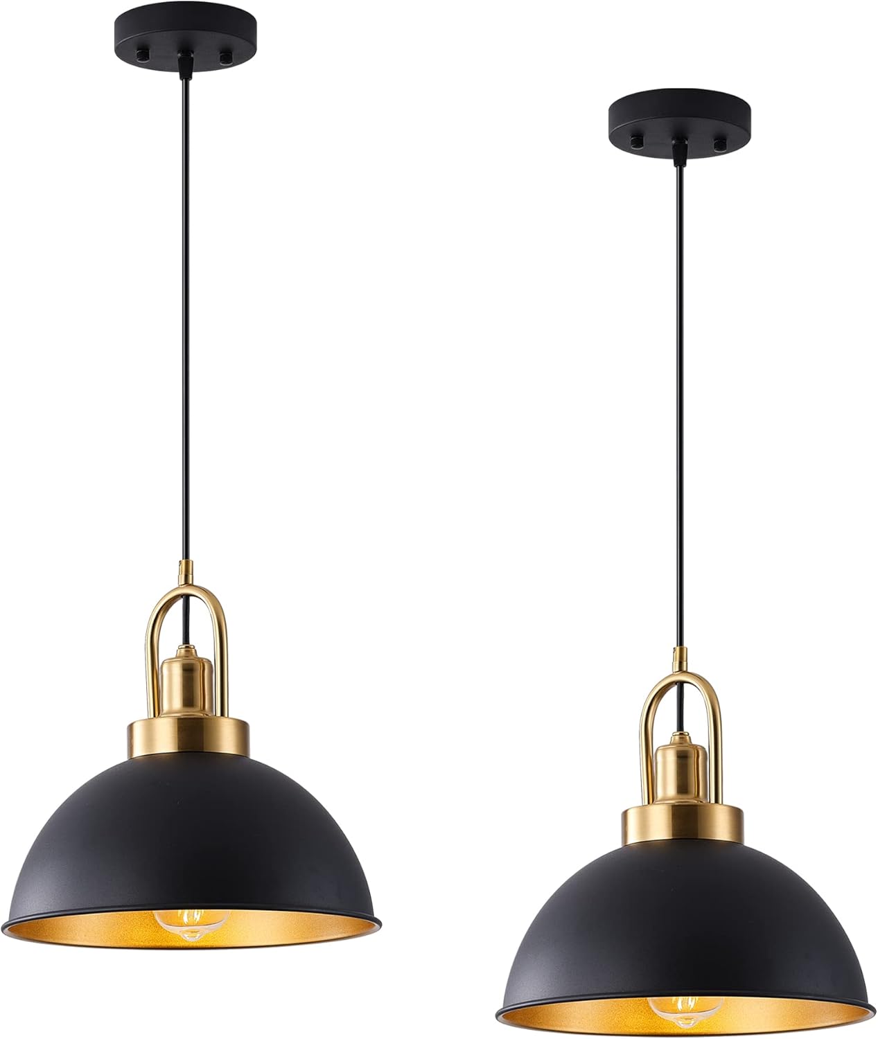 Matte Black Farmhouse Pendant Light, Adjustable Height, Vintage Hanging Industrial Ceiling Lights Fixture for Kitchen Island Hallway Dining Room 2 Pack