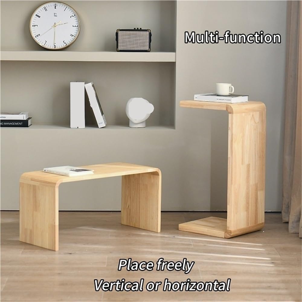 C Shaped End Table - Solid Wood Sofa Side Tables for Living Room & Home Office, Practical Laptop Desk and TV Tray
