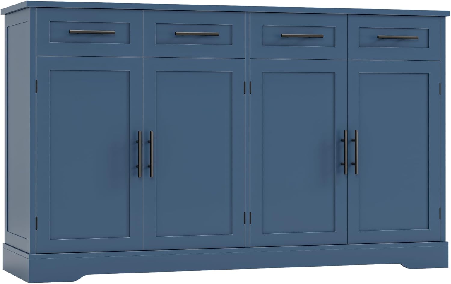 HOSTACK 60" Large Buffet Sideboard with Storage, 36" Tall Kitchen Buffet Storage Cabinet with 4 Drawers, Modern Coffee Bar Cabinet with Black Handles, Long Sideboard Buffet Table for Kichen, Blue