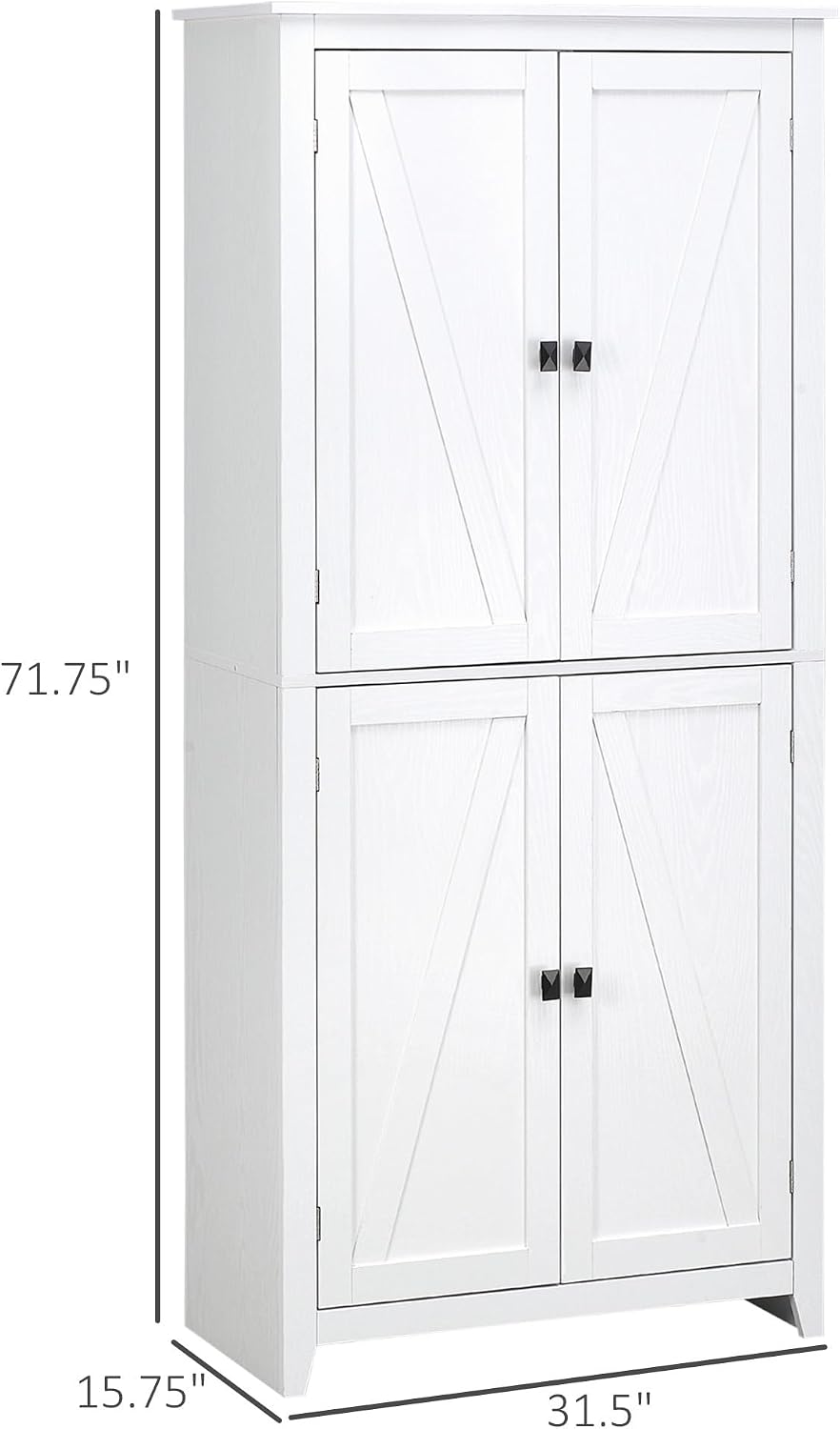 Modern Freestanding 4-Door Kitchen Pantry, Storage Cabinet Organizer with 4-Tiers, and Adjustable Shelves,for Kitchen Home