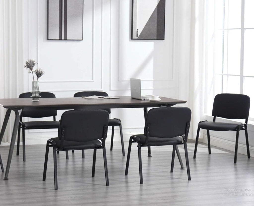 ROCITY Waiting Room Chairs Set of 5 Stackable Conference Room Chairs Faux Leather Office Reception Chair for Guest School Breakroom Banquet Church Lobby (Leather-Cushion,Black,5PCS)