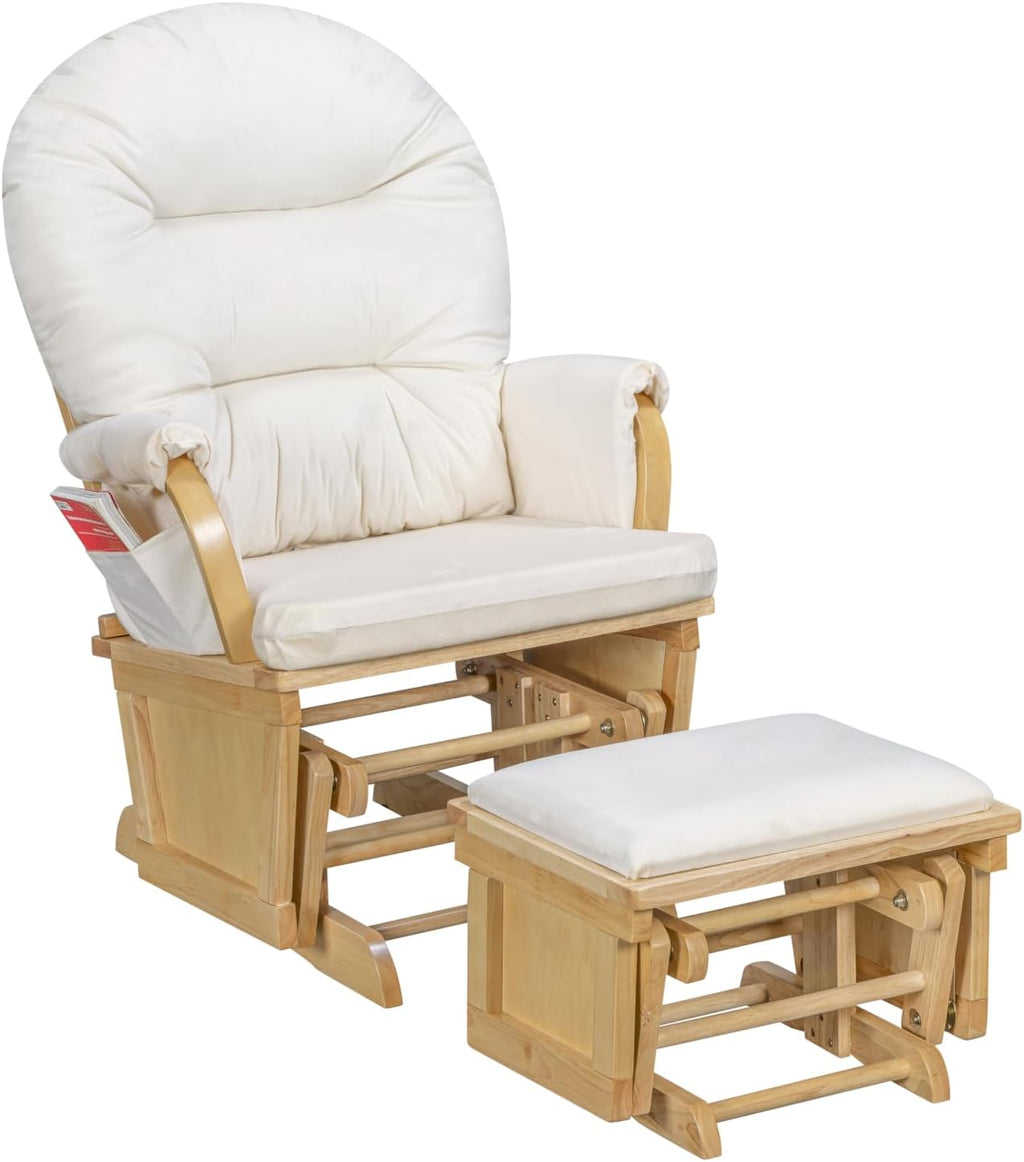 Suite Bebe Madison Nursery Rocking Chair with Ottoman, Wooden Glider for Baby Nursing, Smooth Gliding Rocker, Natural Wood and Beige Fabric