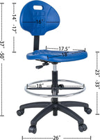 Chair Master-Blue Deluxe Ergonomic Polyurethane Chair. 10" of Height Adjustment (23"-33" Seat Ht). 18" Adjustable Footring 450 lb Capacity. Easy to Clean. for Automotive, Lab, Cleanroom (Blue)