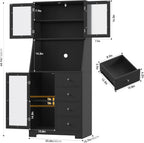 BOTLOG 64'' Kitchen Pantry Storage Cabinet, Tall Kitchen Storage Cabinet with Microwave Stand, Hutch Cabinet with Adjustable Shelves, for Dining Room, Black