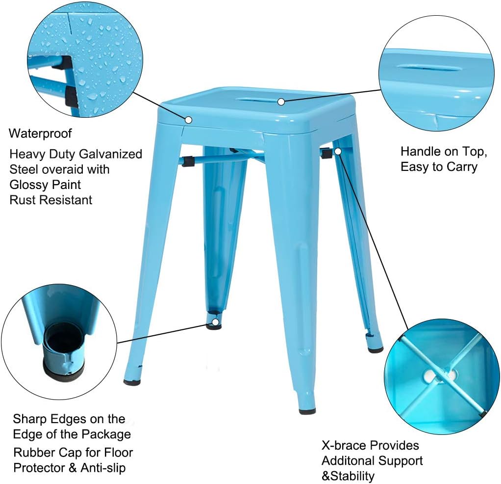DUHOME 18 Inches Metal Stools Backless Stackable Stools for Bistro, Indoor-Outdoor, Kitchen, Bistro, Patio, Cafe and Restaurants Set of 4, Blue