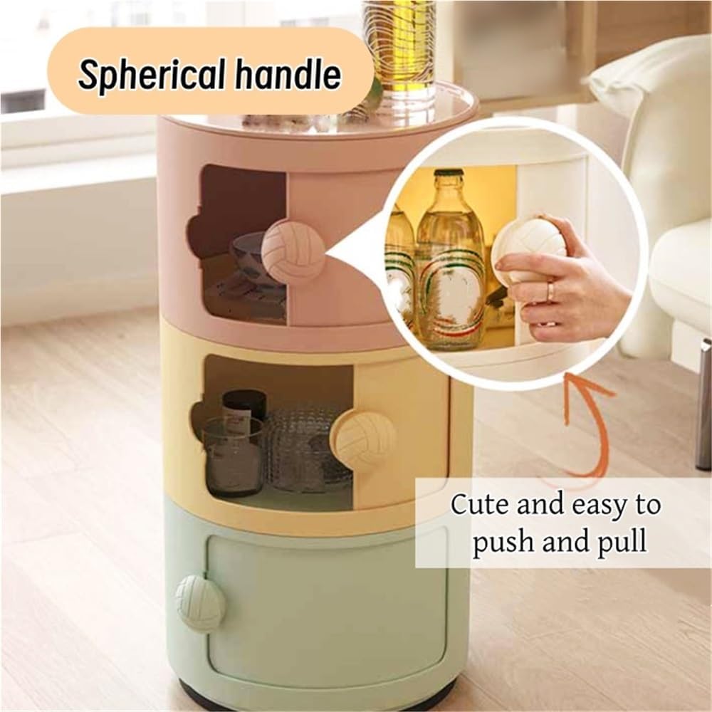3-Tier Side Table with Sliding Door, Colorful Bedside Table with Storage, Multifunctional Stackable Storage Cabinet, End Table for Living Room, Bedroom(Yellow)