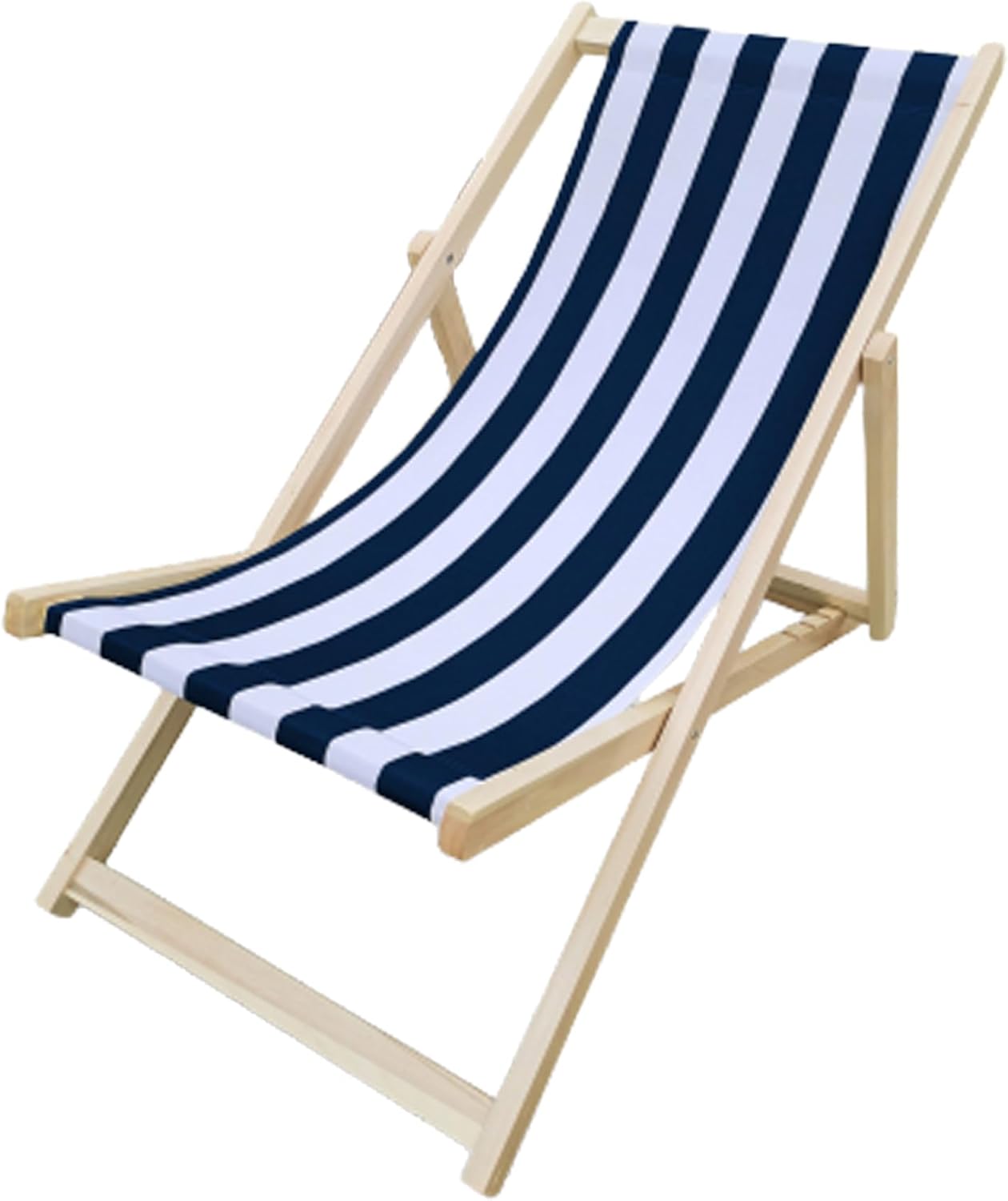 populus Wood Sling Chair Blue Stripe Broad Blue Stripe (Color: Dark Blue) Folding Chaise Lounge Chair 2PCS
