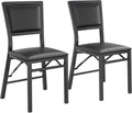 VECELO Folding Dining Chairs Set of 2, Metal Padded Foldable Seating with Comfortable Faux Leather, Space-Saving Portable Guest Seats for Kitchen & Office, No Assembly, Black