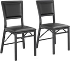 VECELO Folding Dining Chairs Set of 2, Metal Padded Foldable Seating with Comfortable Faux Leather, Space-Saving Portable Guest Seats for Kitchen & Office, No Assembly, Black
