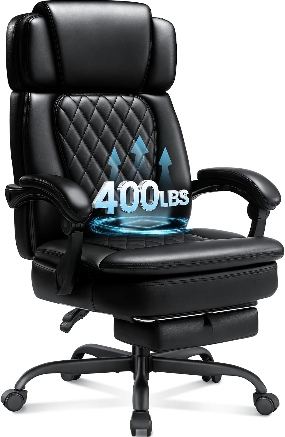 Executive High Back Home Office Chair with Foot Rest & Adjustable Headrest for Lower Back Pain Relief, Comfy Ergonomic Computer Desk Chair 400lb, Padded PU Leather Chair, Pocket Spring seat