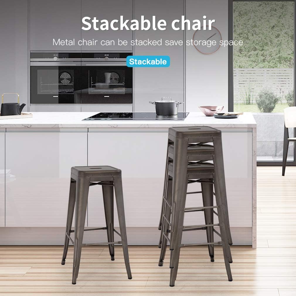 FDW Metal Bar Stools Set of 4 Counter Height Bar Stool 30 Barstools Industrial Patio Stool Stackable Stool Modern Backless Indoor/Outdoor Metal Bar Kitchen Counter Stools Chairs