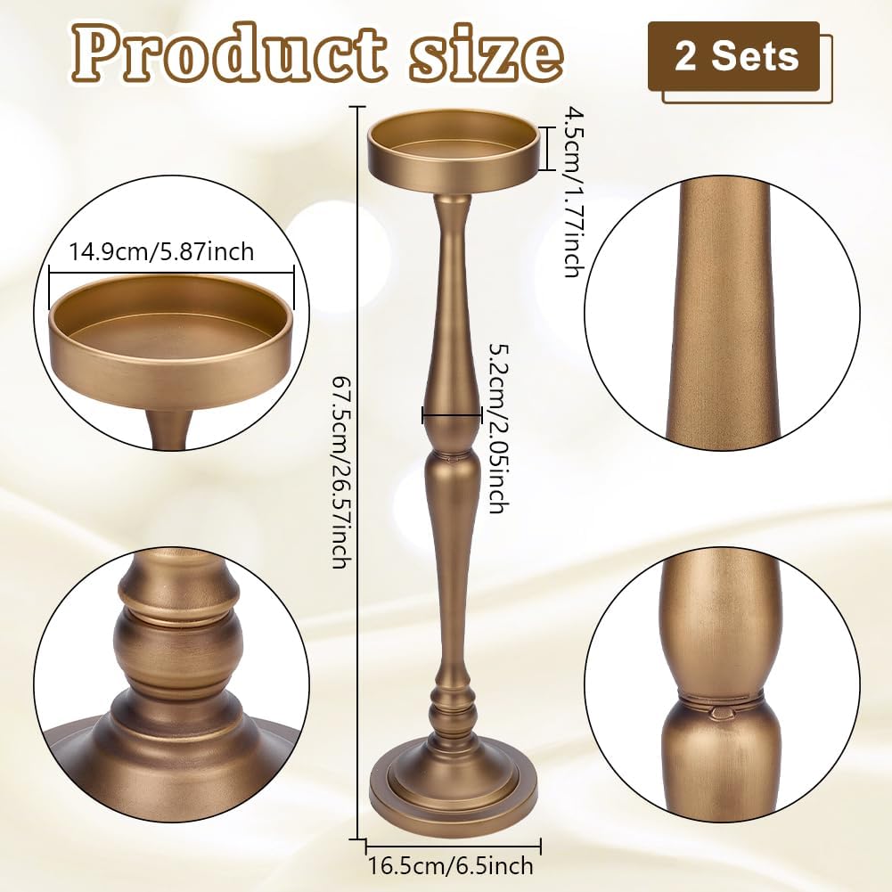PH PandaHall 2 Set Martini Drink Table, 6.5"x26.5" Retro Pedestal Side Table Antique Bronze Small Round Side Table Cocktail Table Vintage Metal Candlestick Home Decor for Living Room Bedroom Bathroom