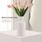 White Ceramic Flower Vase, Minimalist Modern Home Decor, Matte Finish Pampas Grass Vase for Table, Fireplace, Shelf, Mantel, Entryway and Centerpieces
