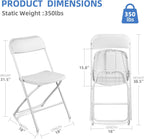 12 Pack White Folding Chairs, Indoor Outdoor Portable Stackable Commercial Seat with Steel Frame 350lb Capacity for Events, Weddings, Office, Parties