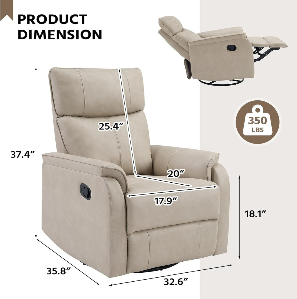 HAOMARKETS Swivel Rocker Recliner Chair Set of 2, Manual Faux Leather Glider Rocking Recliners for Adults, 360° Swivel Nursery Reclining Sofa with Padded Backrest for Living Room, Beige