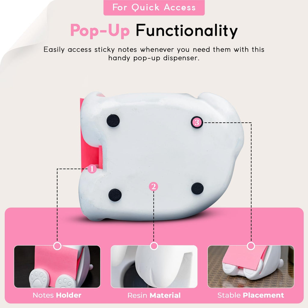 Resin Made 3" x 3" Cute Sticky Note Holder for Desk | Doodle Compatible Accordion Style Dog Pop Up Post it Note Dispenser, Pop Up Sticky Notes Dispenser for Office Holds, School & Office Desk Supplies