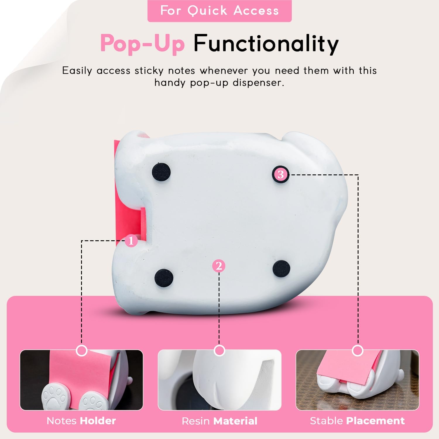 Resin Made 3" x 3" Cute Sticky Note Holder for Desk | Doodle Compatible Accordion Style Dog Pop Up Post it Note Dispenser, Pop Up Sticky Notes Dispenser for Office Holds, School & Office Desk Supplies