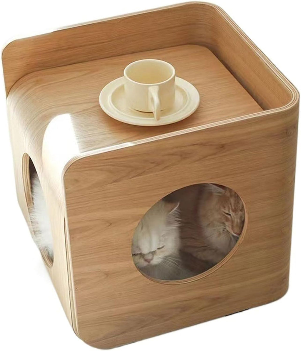 Rustic Side Table Multipurpose Wood End Table Side, with Cat Bed Cave Furniture Nightstand, Easy to Clean Covered with Replaceable Washable Cushion End Table for Living Room