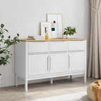 White Solid Pine Wood Sideboard with Drawers and Doors, Modern Engineered Wood Medium Storage Cabinet for Dining Room Living Room Hallway, Spacious Design and Durable