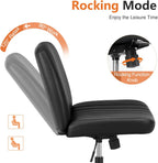 Sweetcrispy Criss Cross Chair Legged, PU Leather Armless Office Swivel Desk Chairs No Wheels, Vanity Height Adjustable Wide Seat Faux Leather Computer Task Chair for Home Bedroom, PU-Black