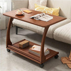 Mobile C-Shaped End Table with Wheels Wood Snack Table Rolling Sofa Side Table Slides Under Couch for Living Room Small Spaces Heavy Duty(Brown,80 cm)