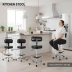 Kaleurrier Rolling Stoools with Back Rest, Swivel Adjustable Heavy Duty Stool Chair for Salon Kitchen Counter Lab Garage Dentist Office Drafting Standing Desk - with Wheels(Black with Footrest)