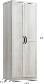 63" 2-Door Kitchen Pantry, Freestanding Storage Cabinet with 5-Tier Shelving and 2 Adjustable Shelves for Dining Room, Antique White,15.8 * 23.5 * 63